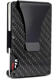 [AhTai] Carbon Fiber Wallet for Men - Minimalist Wallet with Metal Clip - Slim Money Clip Wallet - RFID Blocking Mens Wallet with Gift Box - Cash Credit Card Holder