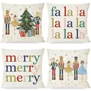 Merry Christmas Pillow Covers 16x16 Inch Set of 4 16" x 16" (Pack of 4) Cream