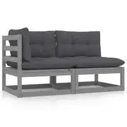 2 Piece Garden Lounge Set with Cushions Grey Solid Pinewood vidaXL