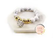 Marble Gold Square Locket Lava Bracelet Aromatherapy Diffuser Howlite 12mm