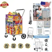 Foldable Shopping Cart with Encrypted Mesh Base & Swivel Wheels - 300 LB Max