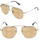 PRADA 58O TEDDY PR58OS Aviator Gold Brown Hibiscus Mirrored Print Sunglasses