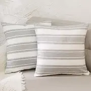Grey Multi Color Stripe Pillow Cases Soft Faux Linen Square Decorative Throw Cushion Cover with Hidden Zipper for Bed Sofa Car 2 Piece 18 x 18 inch 45 x 45 cm