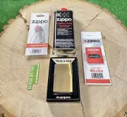 New Zippo Windproof Lighter Classic Brushed Brass +zippo Fuel+zippo Flints+Wick