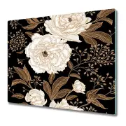 Glass Kitchen Chopping Board Worktop Saver Rose brier brown and white 60x52