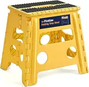 Flottian 13" Folding Step Stool for Adults and Kids Holds Up to 300 lbs,Non-Slip Folding Stools with Handle, Compact Plastic Foldable Step Stool for Bathroom,Bedroom, Kitchen,Bright Yellow,1PC