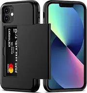 Lumobrilla for iPhone 12 Mini Case with Card Holder (Store 2 Cards) Wallet Case Slim Dual Layer Heavy Duty Protectie Shockproof Hidden Card Slot Phone Case for iPhone 12 Mini,Black