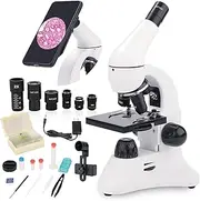 Microscope for Adults and Kids, 40X-2000X Compound Monocular Biological Microscope for Beginners Students Lab Home School Edu - with Slides Set Phone Adapter Metal Body Optical Glass Lens