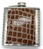 6 Oz. Stainless Steel Flask Cap Hip Pocket With Crocodile Style Camping New