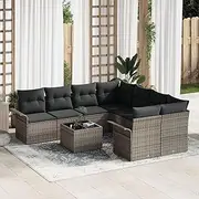 9 Piece Sofa Set - Outdoor Poly Rattan Garden Chair, Cushions, Balcony Lounge, Grey Couch for Reading, Living Room Furniture, Rest - vidaXL