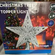 We 11” Gold Christmas Tree Topper Projector Multi-Color Lights Stars Snowflakes