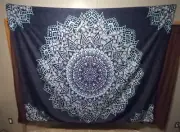 Tapestry mandala celestial Trippy Psychedelic 7.5 x 6ft XL size teal