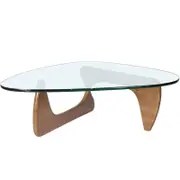 Catzon Triangle Glass Coffee Table with Solid Wood Base for Living Room-Clear B