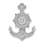 Solid 14k White Gold Simulated CZ Mariners Anchor Chain Slide