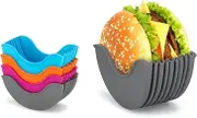 Contact-Free Burger Holder Clip, Retractable-Reusable-Washable Food Grade Silicone Hamburger/Sandwich Clip, Burger Holder Box/409