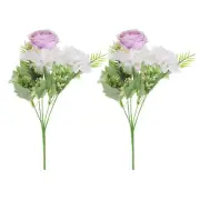 2Pcs 5 Branch Artificial Silk Peony Hydrangea Fake Flowers with Stem, Purple
