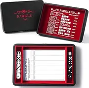 Soar Forge Deluxe Farkle Dice Tray and Storage - Elegant Faux Leather Travel Case with Score Sheets, 2 Sets of Dice, Guide & Velvet Lined Rolling Arena for Many Classic Games (Crimson Red)