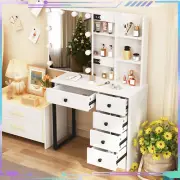 Bedroom Dressing Table with LED Lighted Makeup Mirror and 5 Drawers Vanity Desk