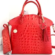 ⚘Brahmin Duxbury Dome Satchel Heat Red Leather Crossbody Bag+Wallet+Tassel NWT