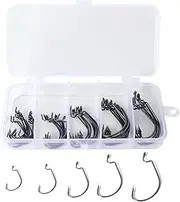 50pcs Fishing Hooks Offset Worm Hooks High Carbon Steel Fish Hooks with Plastic Box