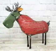 Rustic 14.25" x 16" Repurposed Scrap Red Print Metal Moose Statue Home Garden