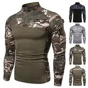 Men's Outdoor Shirt Hiking Shirt Tactical Military Shirt Long Sleeve Quarter Zip Top Outdoor Breathable Soft Polyester Patchwork Black Army Green Grey Gym Clim
