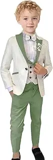 [Szzmmer] Suits for Boys Floral Jacquard Boys Suit 3 Piece Peak Lapel Tuxedo Suit Set Formal Kids Outfit for Wedding