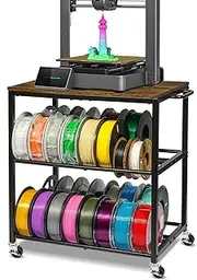 [ikkle] 3D Printer Filament Storage Rack with Wheels Heavy Duty, 3-Tier Metal Filament Spool Holder, 3D Printer Filament Stand for PLA/ABS/TPU/Nylon, Filaments Organzied for 3D Printing Station, Office