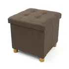 Storage Ottoman Foot Stool Brown Cube with Tray Collapsible Seat 15in Padded Box