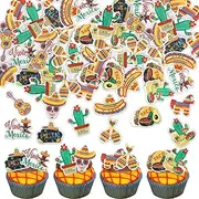 40 Pack Edible Fiesta Cupcake Toppers Water Paper Cactus Donkey Maraca Sombrero Pepper Guitar Cupcake Picks for Mexican Fiesta Theme Baby Shower Birthday Party Cake Decorations Supplies