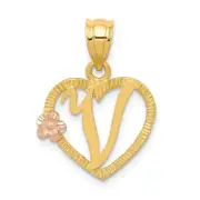 14K Two-Tone Heart Letter V Initial Pendant