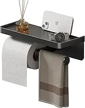 Double Toilet Paper Holder with Shelf, iMonse Paper Towel Holder Wall Mount,Tissue Roll Holder for Bathroom Kitchen RV, Double Tissue Roll Rack with Adhesive & Screw (Matte Black)