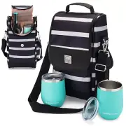 Savvy Outdoors Insulated Wine Tote Bag with Stemless Glasses & Exterior Pouch...