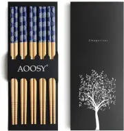 5-Pair Bamboo Chopsticks Reusable Classic Japanese Chop Sticks Gift Set, Dishwas