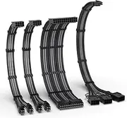 EZDIY-FAB PCIE 5.0 12VHPWR Sleeved Cable Kit, 16AWG Power Supply Cable Extension, PC PSU Sleeved Cable, 24PIN-ATX/(4+4) PIN-EPS/(12+4) PIN to 3X 8 PIN PCIE- RTX4080/4070Ti Extension Cable- Black/Grey