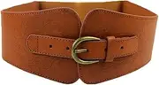 [szzoqdz] Women Ladies Vintage Wide Faux Leather Totem Print Elastic Stretchy Corset Cinch Belt