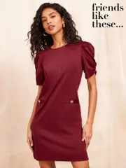 Friends Like These Burgundy Red Short Puff Sleeve Mini Shift Dress (AV4975) | $58