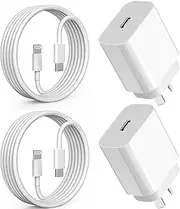 iPhone Fast Charger, Apple Charger/iPad Charger Adapter with 1.5M USB C to Lightning Cable, 20W PD 3.0 USB C Wall Charger Compatible with iPhone 14/13/12/11/X/8, iPad, Airpods [2-Pack]
