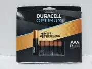 DURACELL OPTIMUM AAA 12 Alkaline Batteries - NIB - FRESH - Extra Life and Power