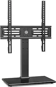 FITUEYES Swivel TV Stand with Safety Rope fit 26-55 inch Screen Tabletop TV Mount 6 Heights Adjustable Glass Base Max. VESA 400x400 mm
