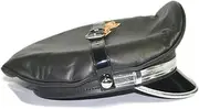 sn Black Genuine Leather Biker Army Gay Silver Trim Peak Silver Strap Muir Cap
