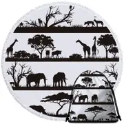 Black and White Africa Round Beach Towel