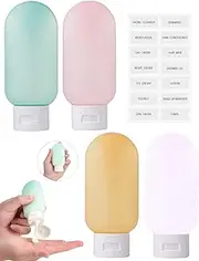4 PCS PE Travel Bottles, 60ml/EA Leak Proof Clear Tubes Set for Toiletries, Squeezable Refillable BPA Free Toiletry Tubes Containers for Cosmetic Shampoo Lotion Soap Liquid with Stickers