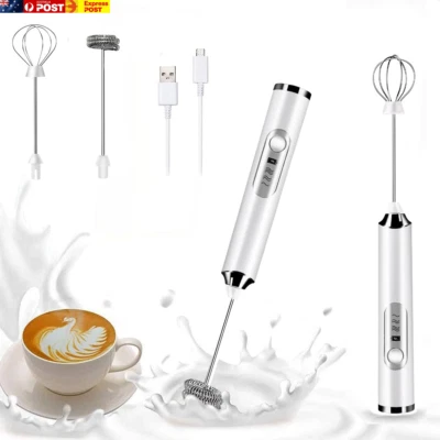 Milk Frother Handheld, Coffee Frother, Rechargeable, with 2 Stainless Whisks, 3