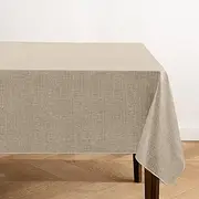 Elrene Home Fashions Monterey Linen Inspired Water- and Stain-Resistant Vinyl Tablecloth with Flannel Backing, 60 inches X 102 inches, Rectangle, Taupe