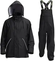 FWG Men's Workwear PRO Rain Suit - Ultimate Safety & Comfort | Waterproof, Durable PU Jacket & Bib Pants Set.(Ink Black,3XL)