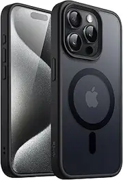 JETech Magnetic Case for iPhone 15 Pro Max 6.7-Inch Compatible with MagSafe, Translucent Matte Back Slim Shockproof Phone Cover (Black)
