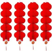 4 Strings 20 PCS Chinese Style Red Lantern String Paper Lanterns Decoration for Chinese New Year Spring Festival Mid-Autumn Festival Christmas Patio Garden Parties Decoration (Large)