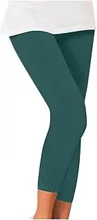 [Generic] Women's Stretch Capri Yoga Pants High Waisted Tummy Control 7/8 Crop Leggings Solid Soft Comfy Running Pants 2024, Green-a, Small