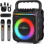 Karaoke Machine with 2 Wireless Microphones, Portable Bluetooth Speaker with Bas